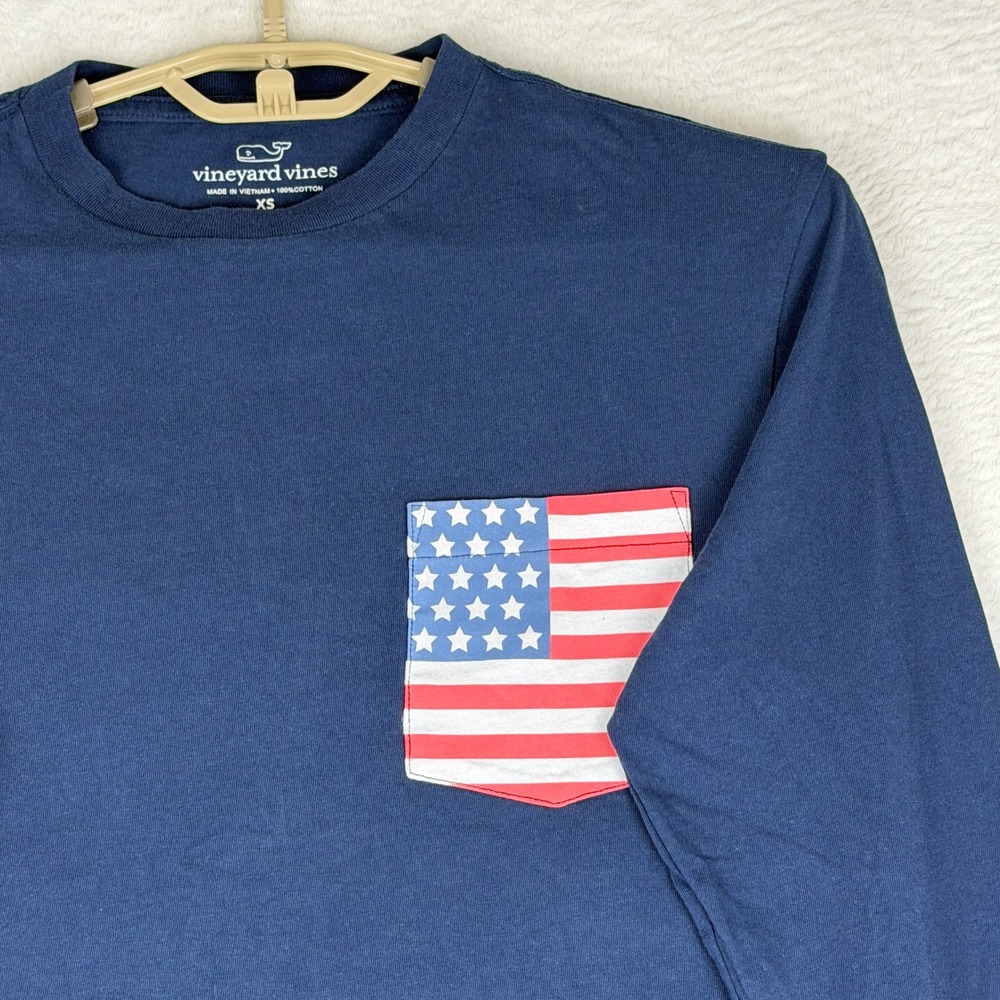 Vineyard Vines Shirt Mens XS Navy American Flag Pocket Long Sleeve Tee - Picture 3 of 10